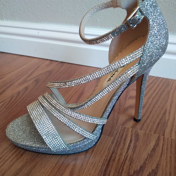 Nina Freyja Silver Strappy Metallic Rhinestone Stilleto Platform - Picture 6 of 10
